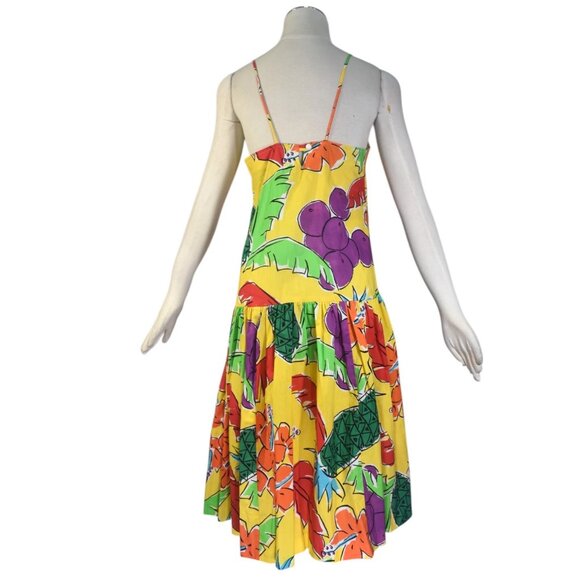 Vintage 70s 80s Two Potato Laguna Beach Bright Yellow Floral Print Dress S - Picture 4 of 7